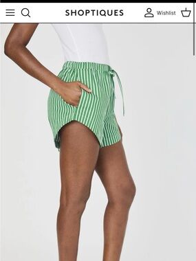 French Connection Green and White Striped High Waist Shorts